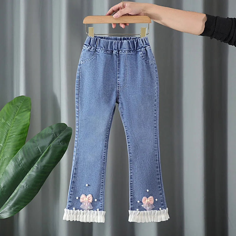 Baby Girls Jeans Children's Clothing Kids Clothes Casual Streetwear Vintage Denim Bell Bottoms Cute Kids Pants Cowboy