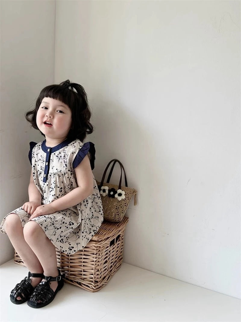 Girls summer floral dress 2024 new summer baby cotton halter dress children sleeveless undershirt skirt 2t 3t 4t 5t 6t 7t