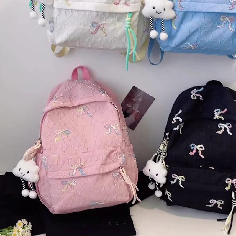 Versatile Junior High School Student Travel Laptop Backpack Cute Schoolbag Female Middle School Student Fashion Bowknot Backpack