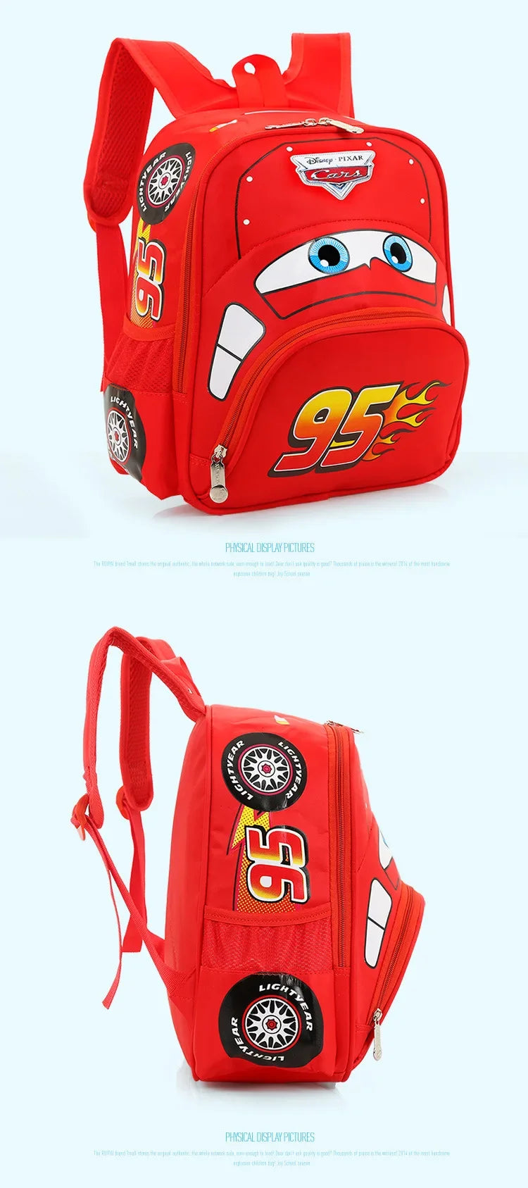 Cartoon Disney Cars 95 Series Kindergarten Safety Schoolbag 3D Car Shape Large Capacity Backpack Boys And Girls Surprise Gifts