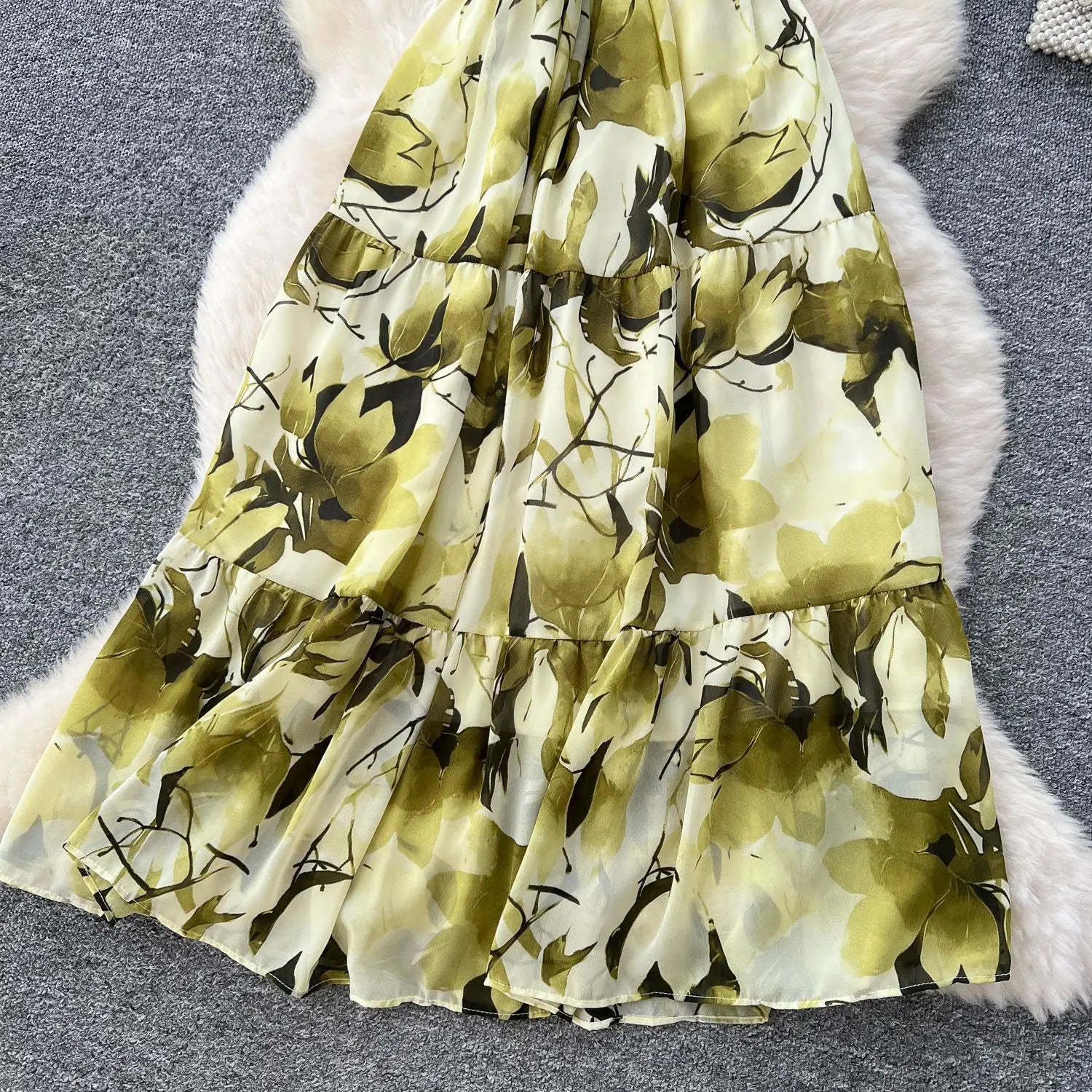 Summer 2025 French Style New Fashion Women's Elegant Trendy Printed Short Puff Sleeve Ankle Length Slim Dresses Female Clothes