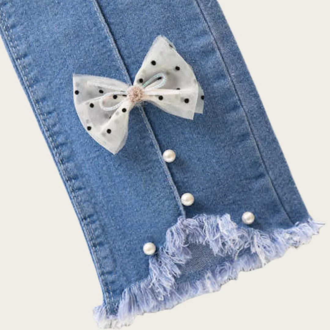 Children Infants Girls Casual Denim Pants Bow Tie Child Teenage Girl Jeans Clothes Fashion Kids Skinny Trousers Prints Clothing
