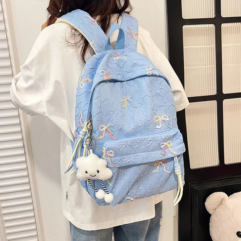 Versatile Junior High School Student Travel Laptop Backpack Cute Schoolbag Female Middle School Student Fashion Bowknot Backpack