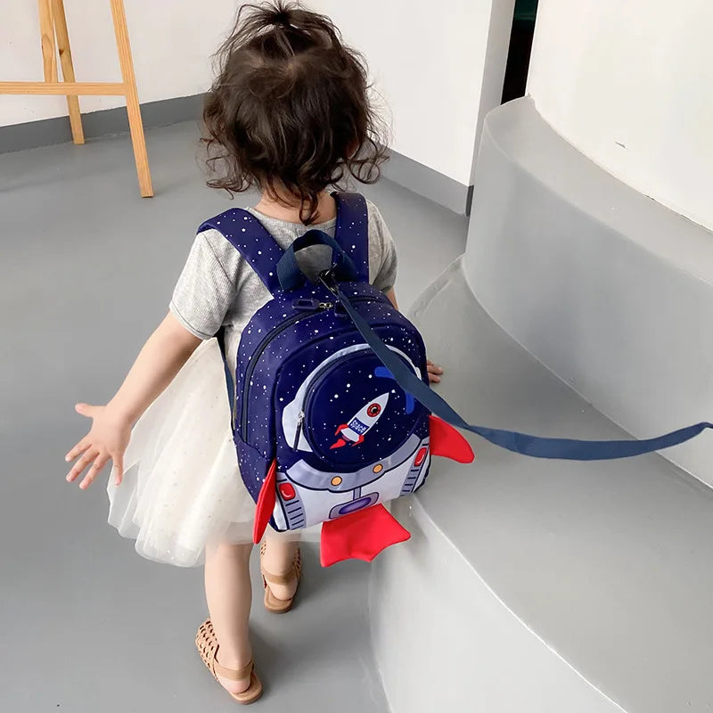 Kids Space Rocket Children's Backpack Traction Rope Anti-lost Lightweight Kindergarten Schoolbag Early Education Bag