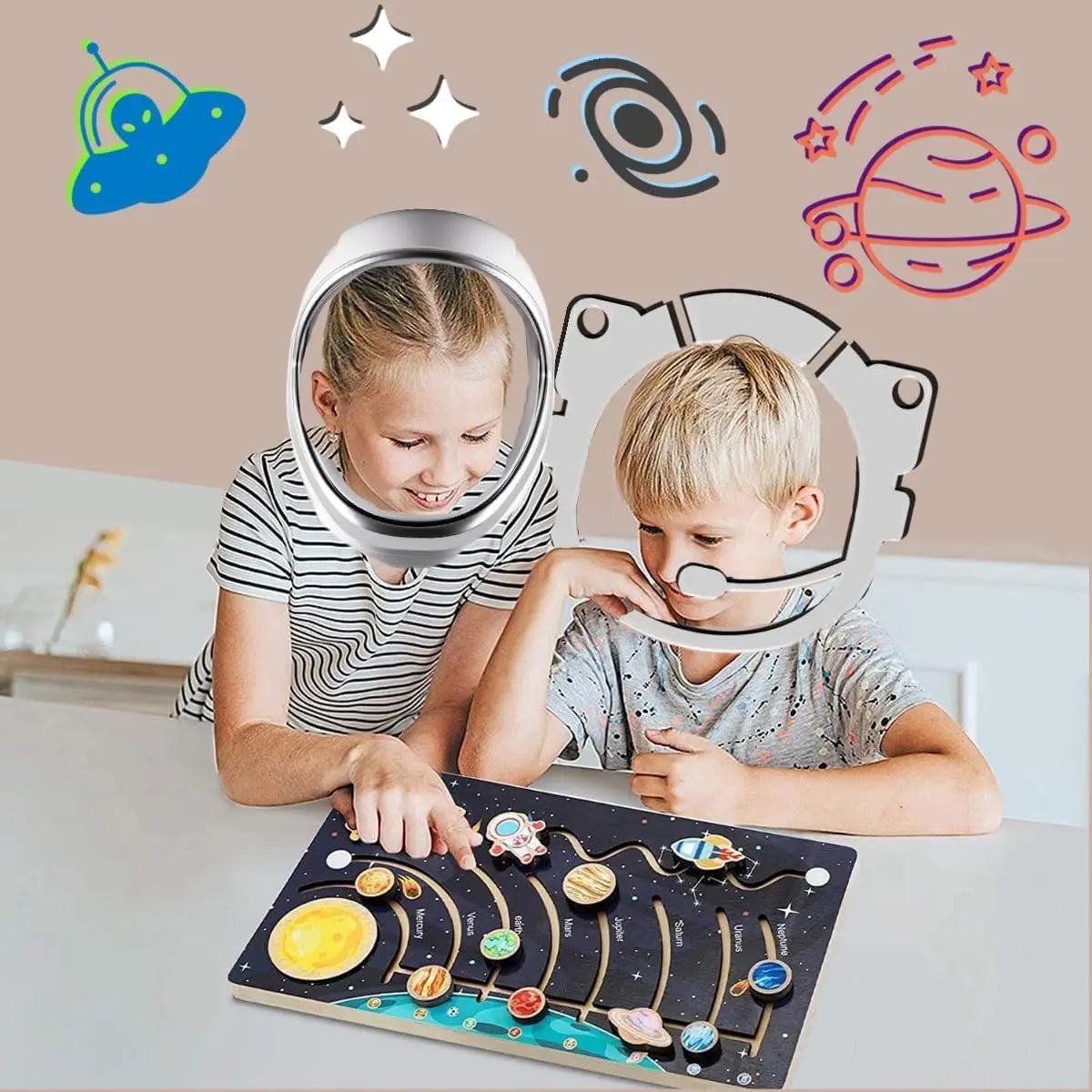 Movable Solar System Puzzle for Kids Boys 3-6 Years Wooden Space Toys Planets for Kids Space Planetary Science Educational Toys