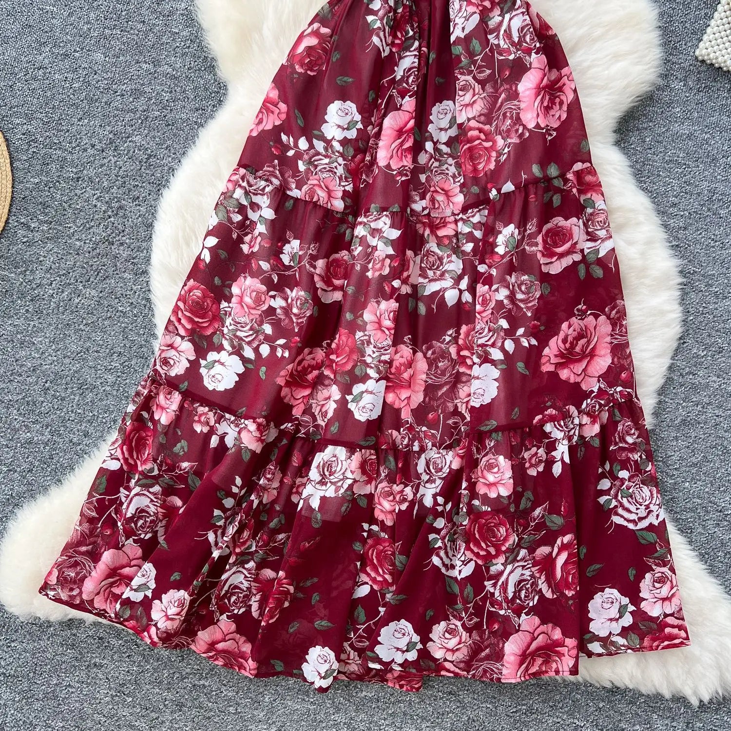 Summer 2025 French Style New Fashion Women's Elegant Trendy Printed Short Puff Sleeve Ankle Length Slim Dresses Female Clothes