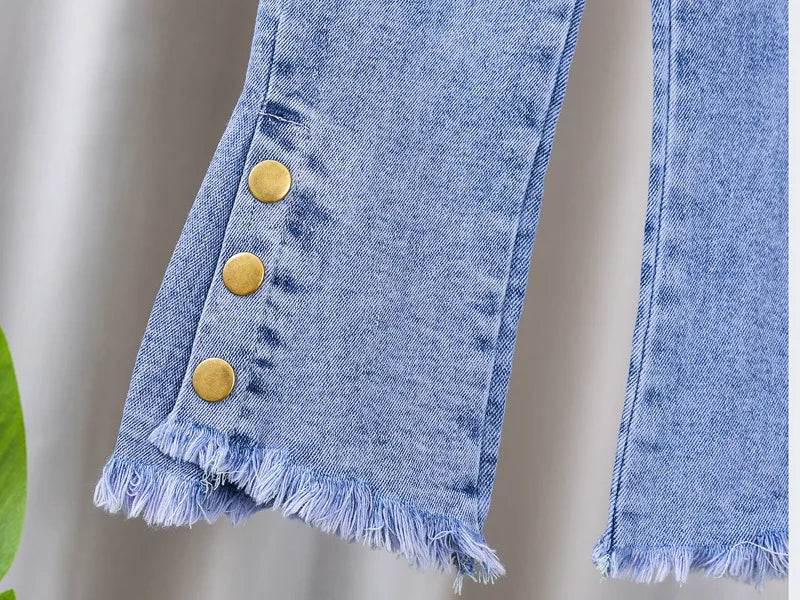 Girls' Jeans 2024 Spring Autumn New Girls Cotton Embroidered Floral Jeans Kids Fashion All-match Casual Trousers Jeans0-5Y