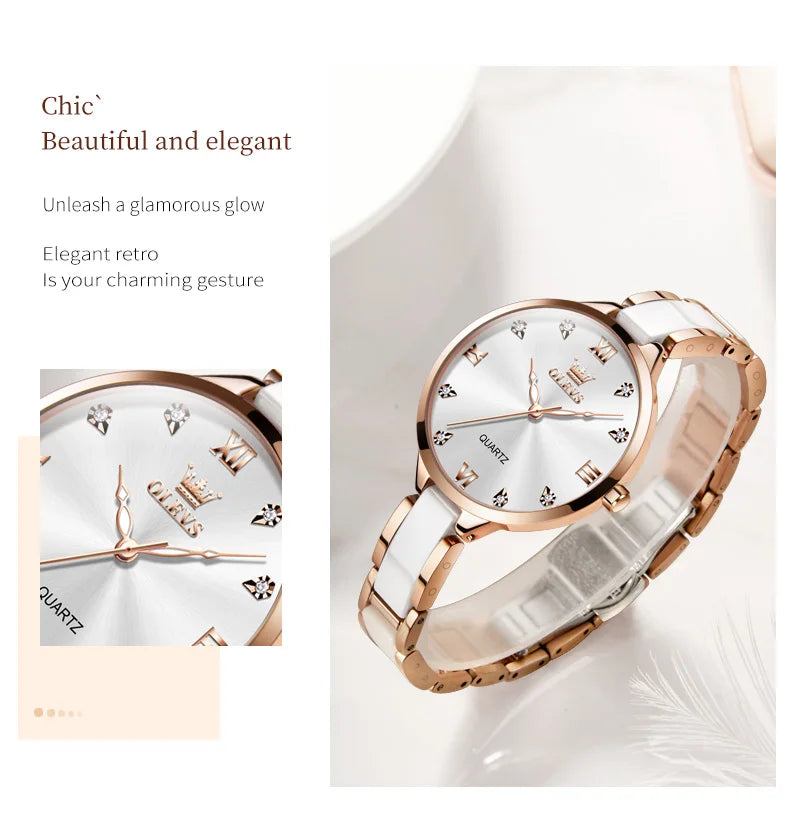 OLEVS Women's Watche Waterproof Ceramic Genuine Quartz Watch High Beauty Gift for Girlfriend Fashion Famous Watch Top Wristwatch