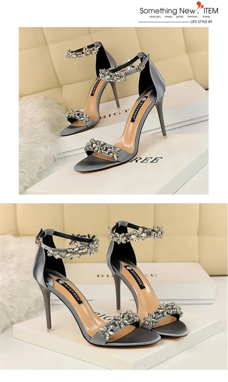 Fashion Designer Women's Shoes Luxury Rhinestone High Heeled Sandals for Woman Summer New Open Toe Casual Shoes Sandalias Mujer