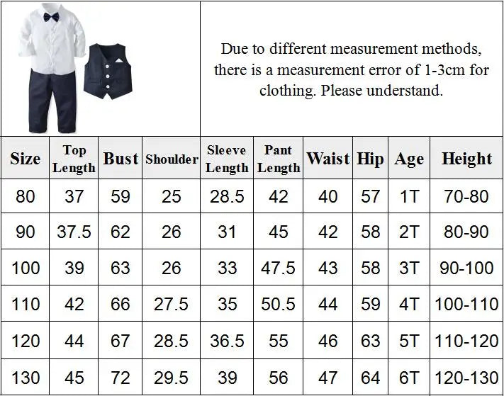 Formal Birthday Boy Outfits Cotton Kid Clothes Set Toddler Long-sleeved Shirt with Bow Tie + Vest + Trouser Suit Boys Party Wear