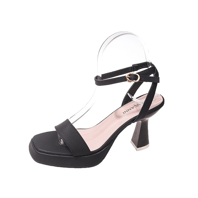 2025 Summer Fashionable Women's Shoes Thick Sole Ankle Strap High Heel Waterproof Platform Shoes Pink Sandals 9cm