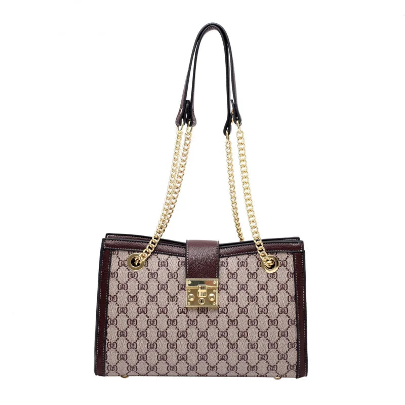 Women's Bag 2025 New Fashion European and American Retro Print Large Capacity Tote Bag Chain Shoulder Underarm Bag Wholesale