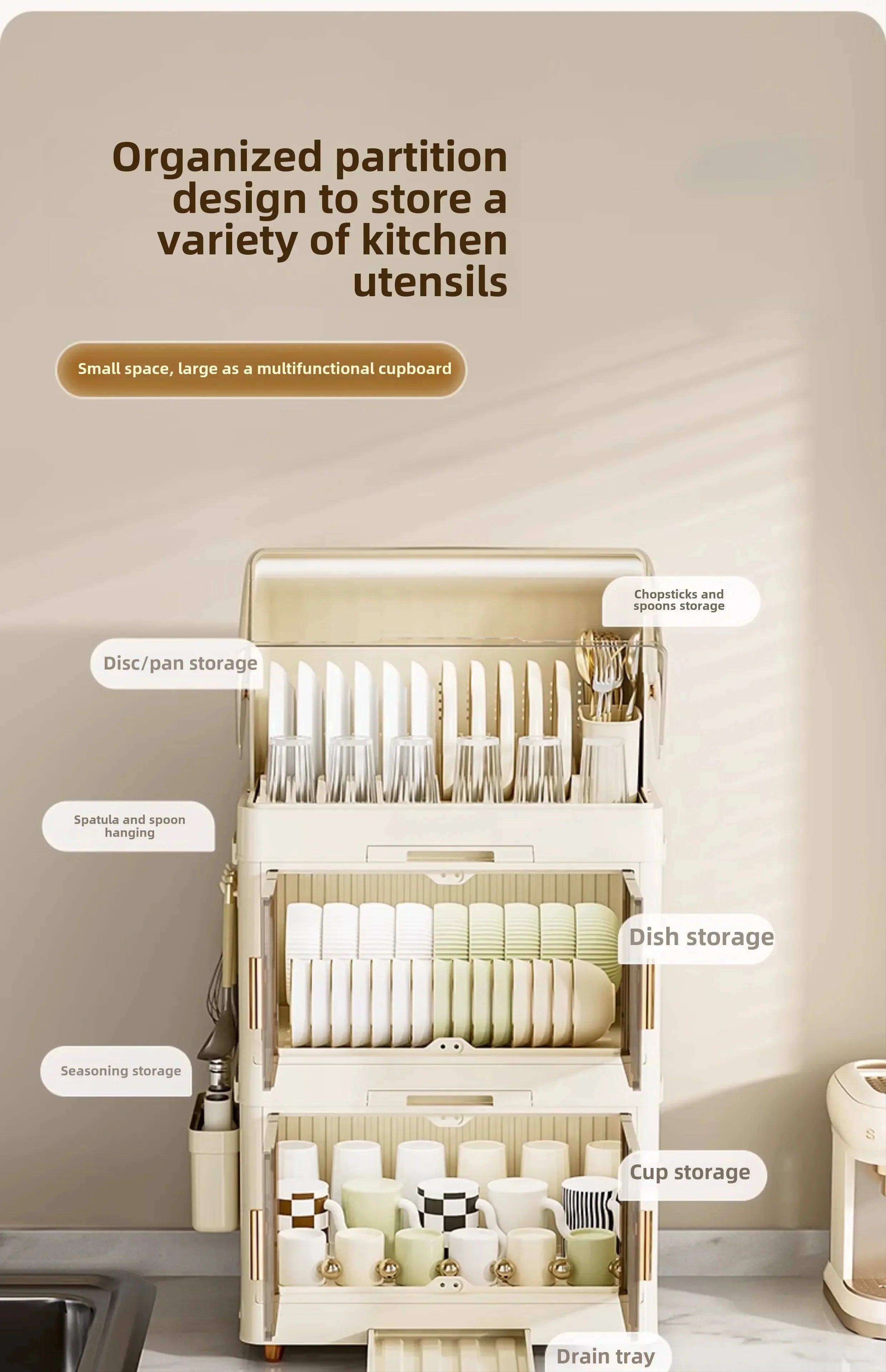 Kitchen Bowl Rack, Tableware Storage Box, Household with Lid, Tableware, Bowl Box, Dish Drain Rack, Plastic Cupboard