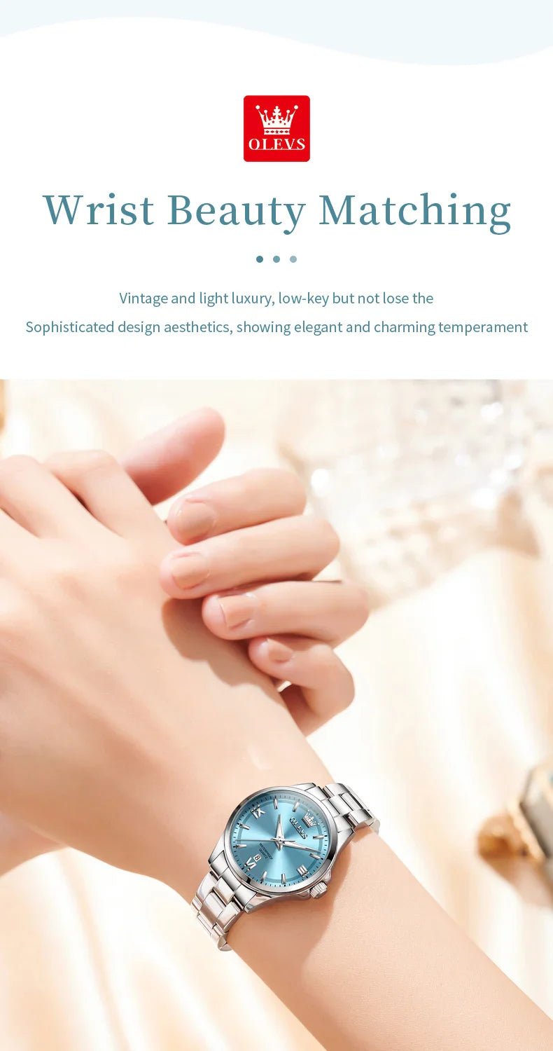 OLEVS Luxury Quartz Watch for Women Elegant Stainless Steel Women's Watches Gifts Waterproof Fashion Trend Simple Ladies Watch