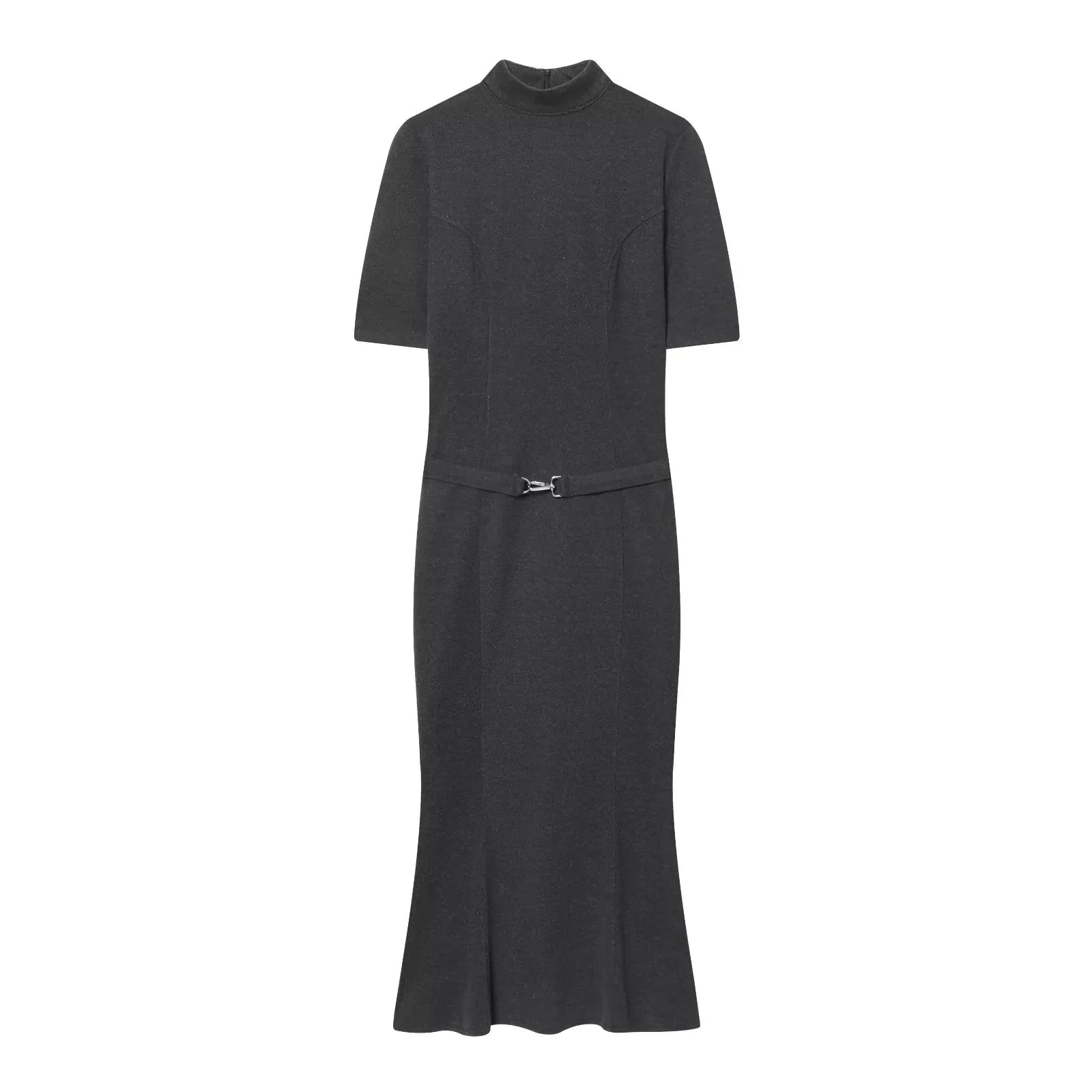 Woman Elegant Dress 2025 New Fashion With Belt Soft Women's Dresses Autumn Winter Dress Short Sleeve Stand Collar Casual Dress ﻿