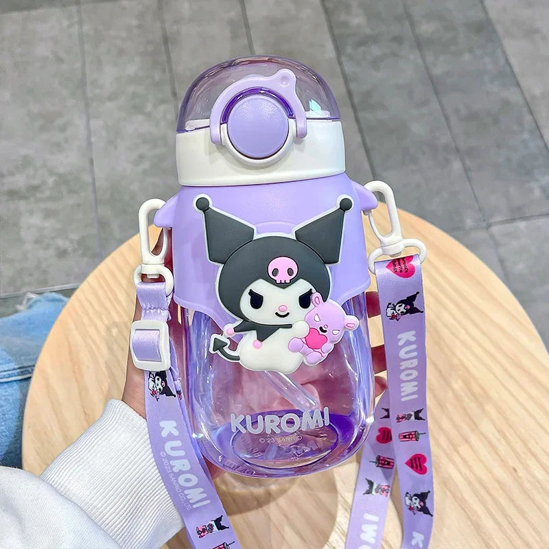 690ml Sanrio Large Capacity Water Bottle Cinnamoroll Kuromi My Melody Portable Straw Water Cup for Outdoor Sports Fitness