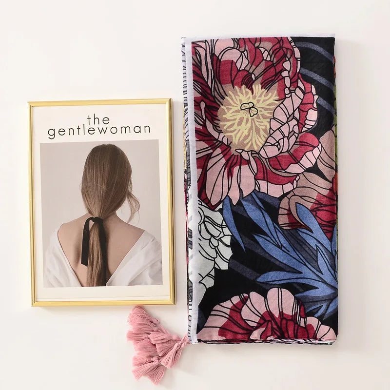 Floral Brand Scarf Luxury Designers New Style Women Elegant Scarves Hug Shawls Pink Purple Scarf Bandana Fashion Design Shawls