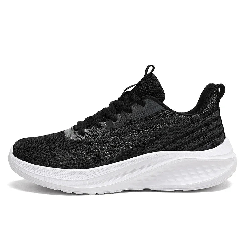 Couple's Flat Lightweight Mesh Fabric Soft Sole Anti-slip Breathable and Lace-up Comfortable Outdoor Casual Sports Shoes