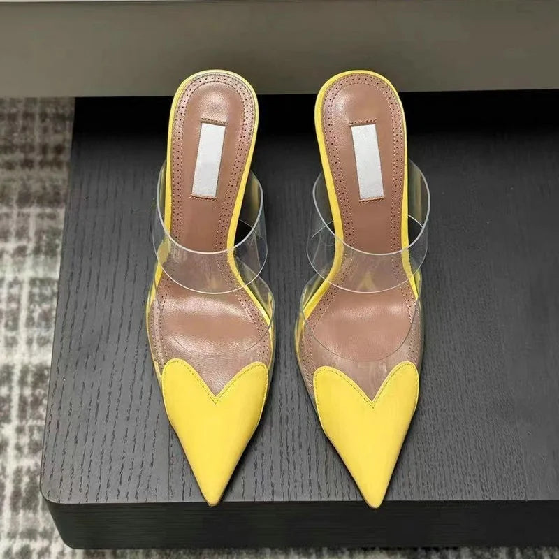 Colorful Heart-Shaped Transparent Sexy Patchwork Color Sandals Women Half-Toe Pointed