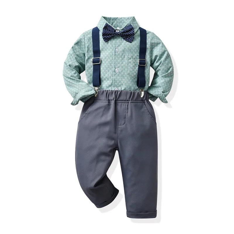 Baby Boys Party Dress Suit Cotton Long Sleeve With Shirt + Suspenders Pants 2PCS Outfits Kids Boys Gentleman Clothes Sets