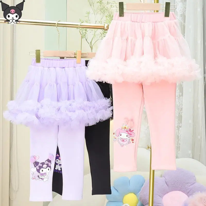 Kuromi Melody Anime Girl Leggings Sanrio Spring Autumn New Kawaii Cartoon Kid Outer Mesh Skirt Skin Friendly Comfort Casual Soft