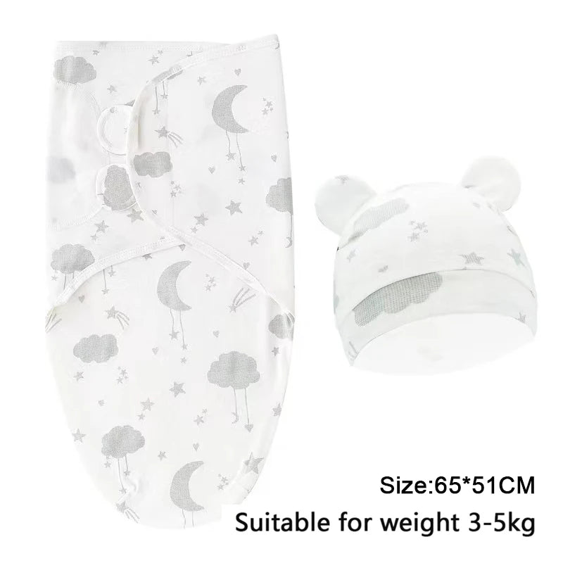 Pure cotton skin-friendly newborn baby wrap, easy to wear with, easy to change diapers, with a cap, give baby more protection