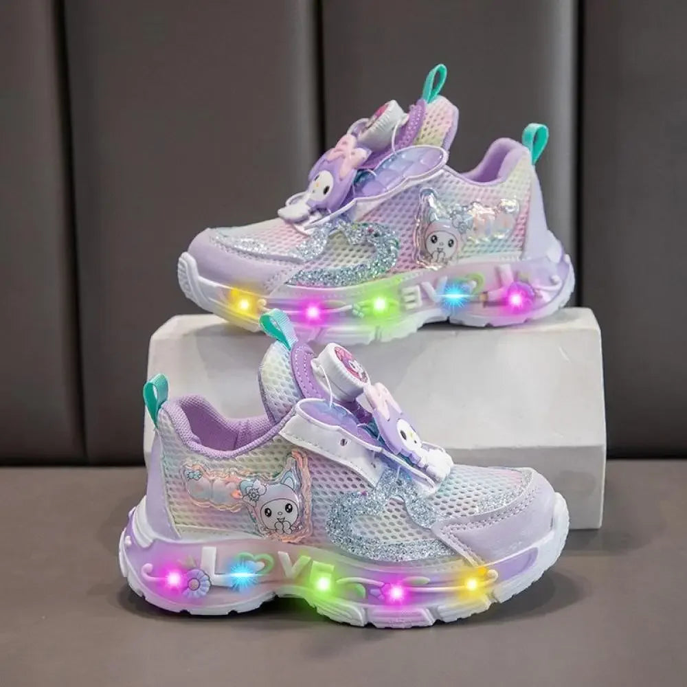 Kuromi Led Light Sneakers Spring Sanrio Kawaii My Melody Childrens Summer Cartoon Girls Casual Shoes Running Shoe Sports Sandals