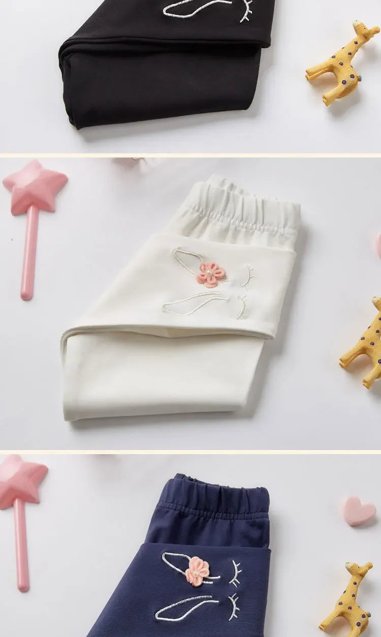 Bunny Embroidered Floral Leggings for Girls (2-7 Years) - Soft Stretchy Kids' Pants Cute Comfortable LeggingsToddlers & Children