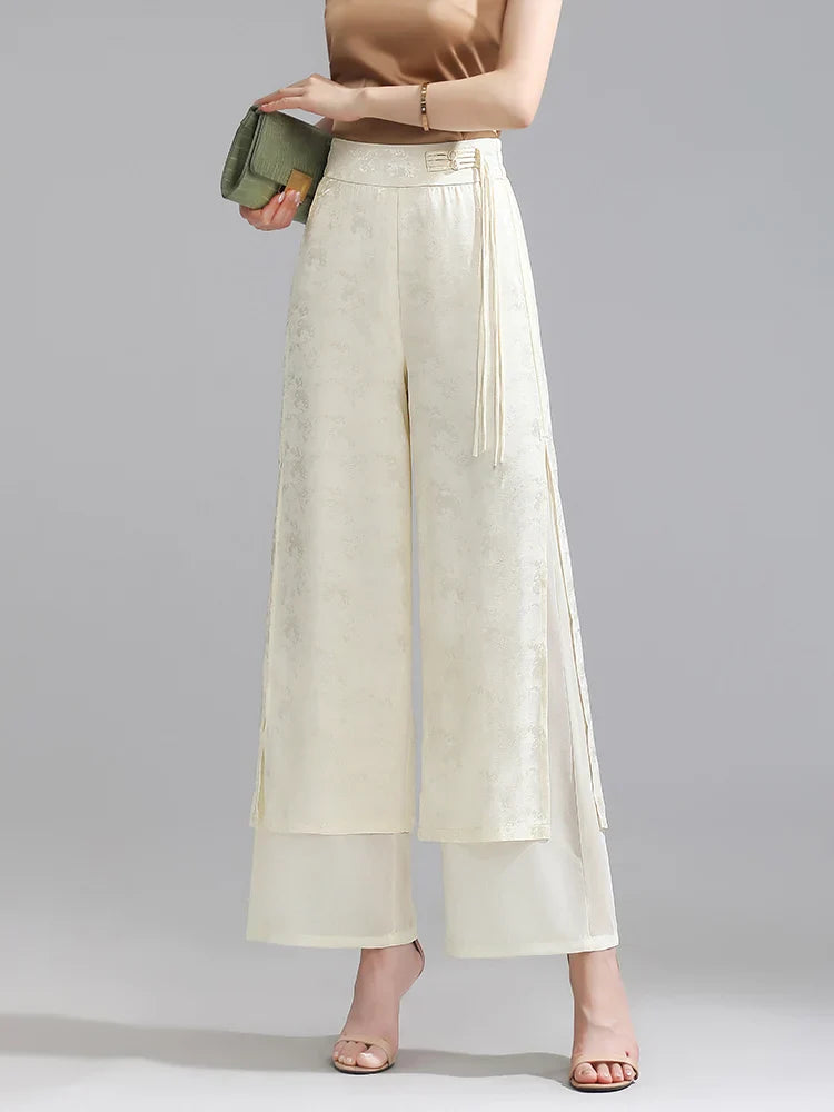 Chiffon Wide Wide Trousers Female Elegant Vintage New Pants Summer Thin Split Loose Skirt Pants Women Black Green