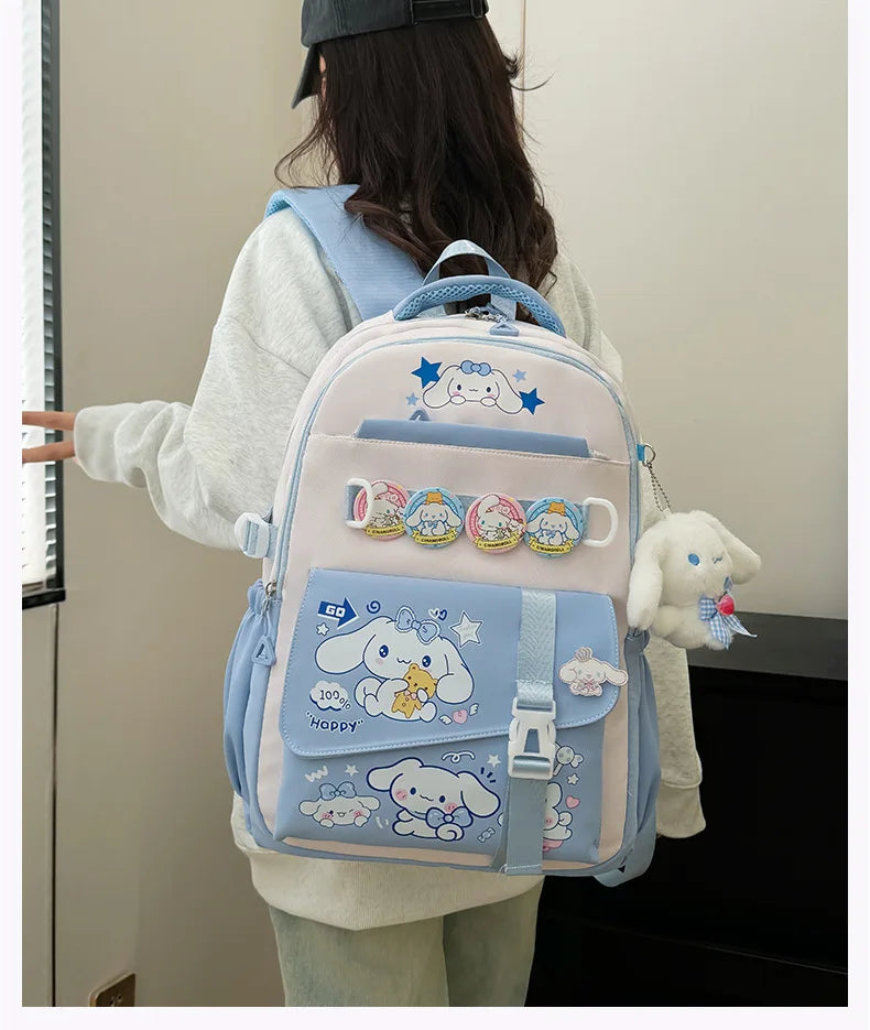 Cinnamoroll Backpack Badges Plush Pendant Casual Cute Cartoon Shoulder Bag Adjustable Shoulder Strap Ultralight Gear