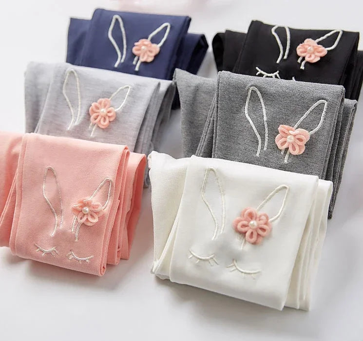 Bunny Embroidered Floral Leggings for Girls (2-7 Years) - Soft Stretchy Kids' Pants Cute Comfortable LeggingsToddlers & Children