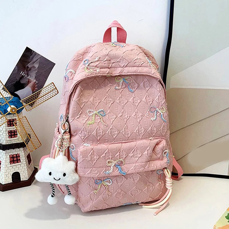 Versatile Junior High School Student Travel Laptop Backpack Cute Schoolbag Female Middle School Student Fashion Bowknot Backpack