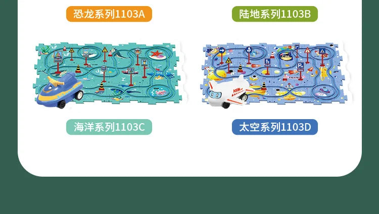 Children Puzzle Electric Railroad Speeder DIY Assembly Electric Car Automatic Rail City Scene Construction Education Toy Gift