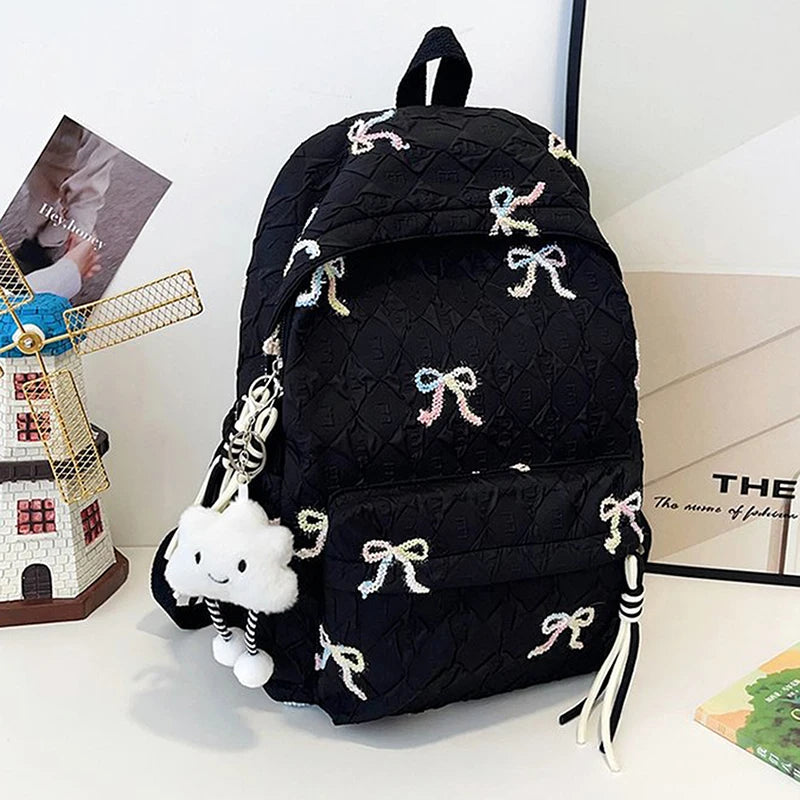 Versatile Junior High School Student Travel Laptop Backpack Cute Schoolbag Female Middle School Student Fashion Bowknot Backpack
