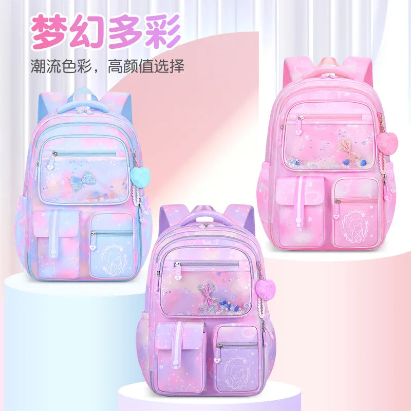 Refrigerator Door Multiple Pockets Light Burden Reduction Elementary School Bag Female Children's Backpack with Pendant