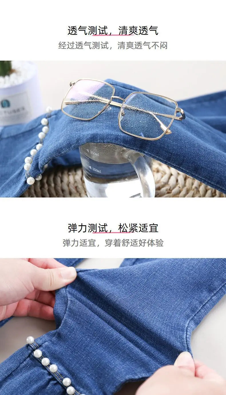 Girls Blue Jeans for Children's Fashion Clothing Princess Kids Denim Wide-leg Pants Baby Teens Girl Flared Bow Applique Trousers