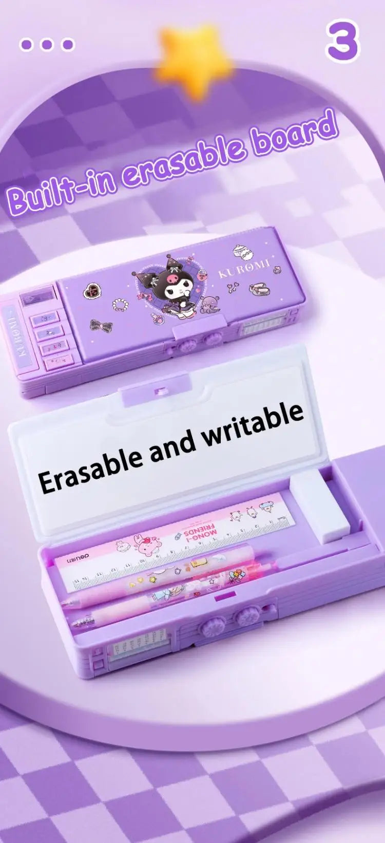 Sanrio Multifunction Stationery Box Kuromi Melody Cinnamoroll Bilayer Coded Lock Pencil Box Large Capacity Students Supply Gift