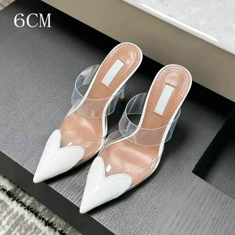 Colorful Heart-Shaped Transparent Sexy Patchwork Color Sandals Women Half-Toe Pointed