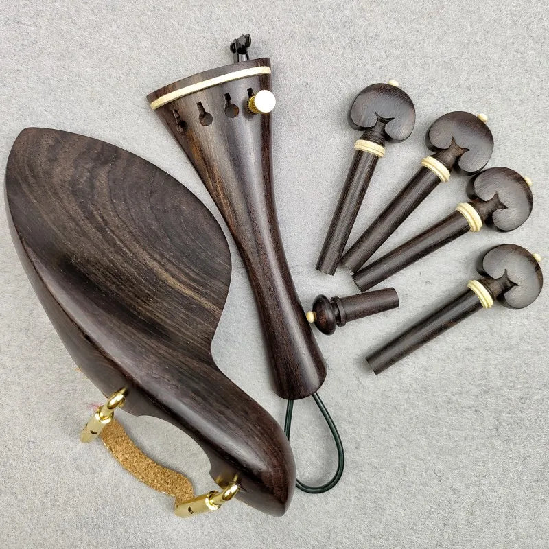 1 Set 4/4 Natural Color Ebony Violin Accessories Fiddle Pegs+Chin Rest+Tailpiece+Endpin+Finetuner+bracket