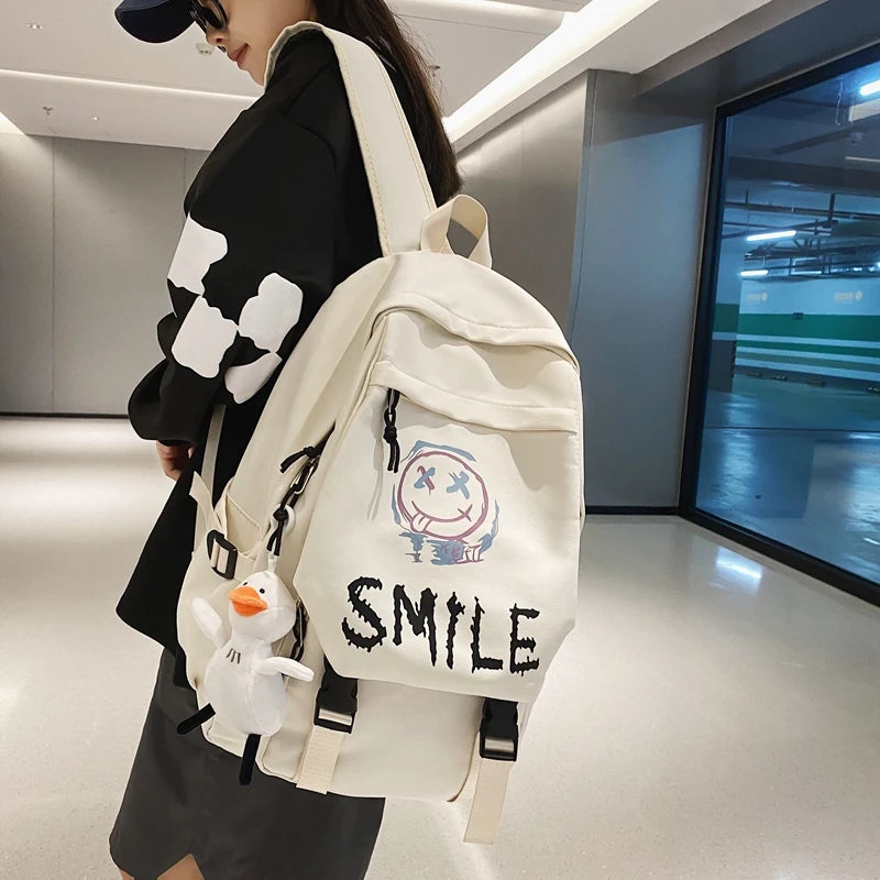 Fashion Cute Cartoon Pattern Waterproof Student School Bag, Casual Large Capacity Nylon Zipper Backpack Woman and Man, Unisex