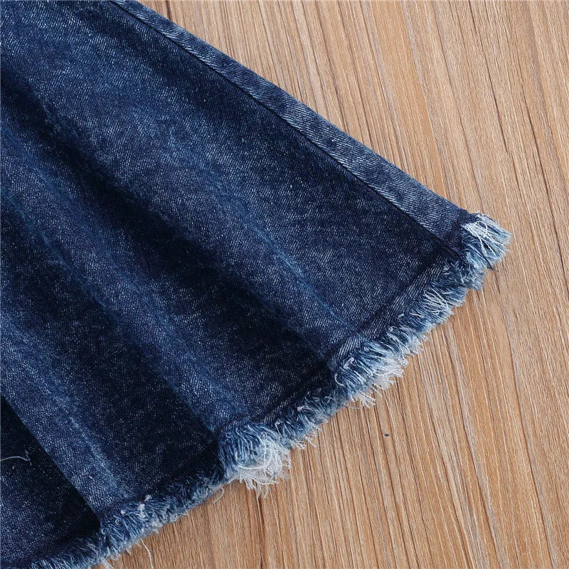 2-7Years Kids Girl Flared Jeans Blue Bell-Bottom High-Waist Basic Denim Pants Spring Fall Jeans For Girls