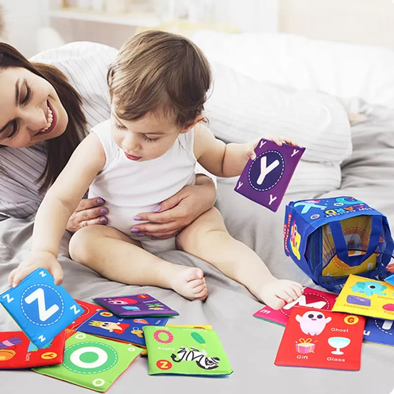 26pcs/set Baby Cloth Book Soft FlashCards with Cloth Storage Bag Baby Educational Cards Alphabet Graphic Digital Cognition Toys