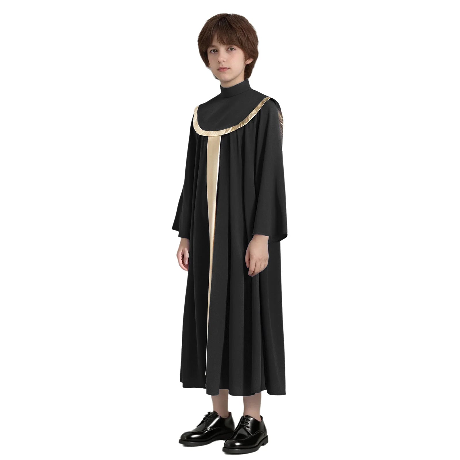 Boys Girls Choir Robe Liturgical Worship Praise Dance Costume Long Sleeve Metallic Color Block Patchwork Pleated Dress Grown