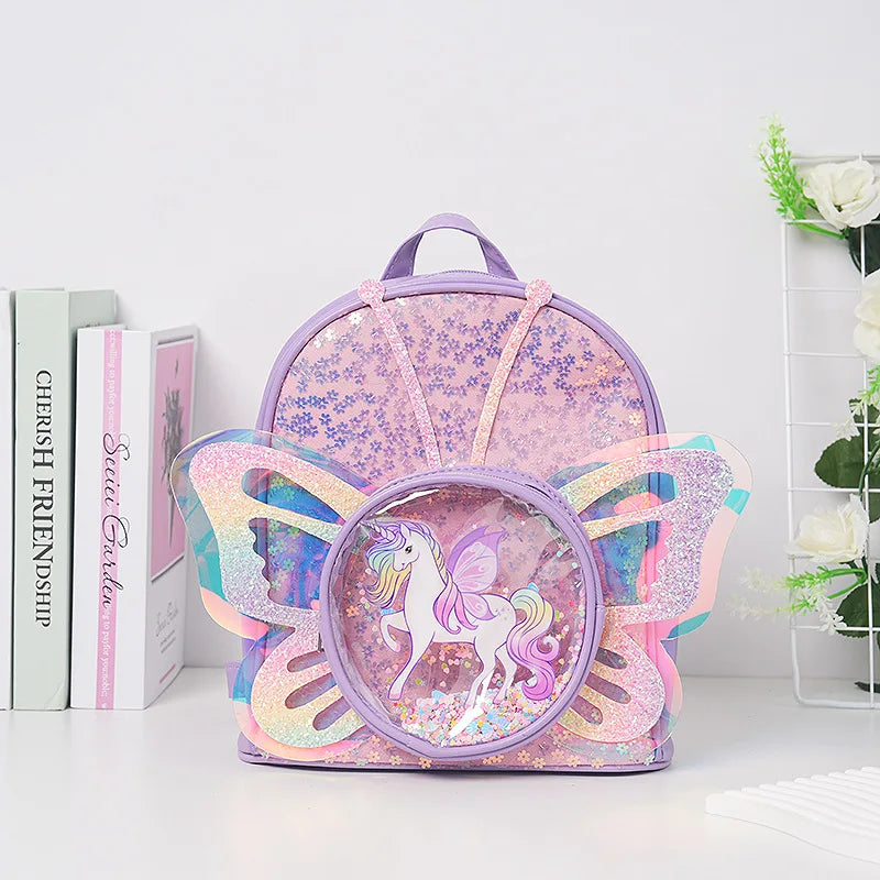 Fashionable Kid Bag for Girl Cartoon Unicorn Sequin Laser Butterfly Wings Backpack Girl School Backpack Mochila Infantil Menina