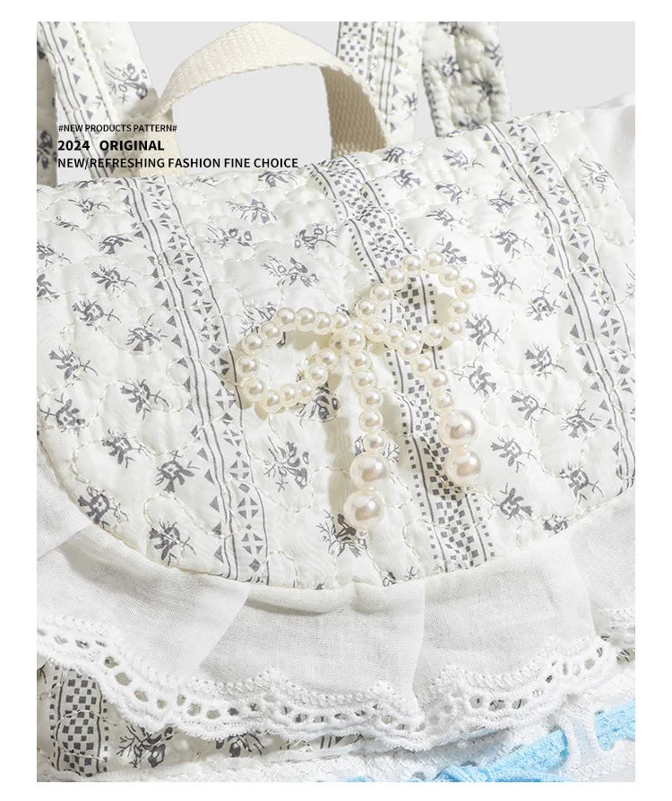 Student's Schoolbag Korean Version Kawaii Fashion Bag Lace Bow Backpack Cloth Bag Sweet Style Teenage Girls Backpack College Bag
