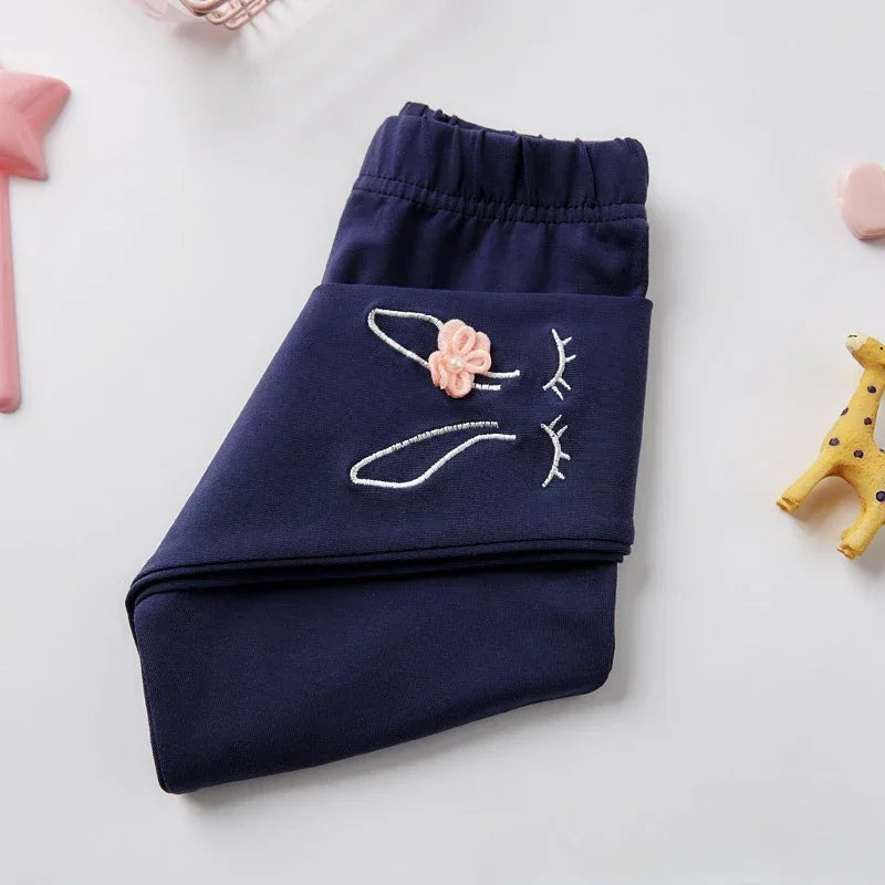 Bunny Embroidered Floral Leggings for Girls (2-7 Years) - Soft Stretchy Kids' Pants Cute Comfortable LeggingsToddlers & Children