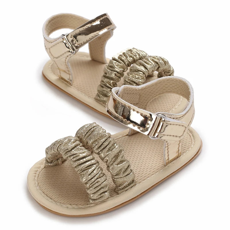 Golden 0-18M Baby Girl Sandals With Butterfly Bow High-Quality Soft Sole Anti Slip Exposed Toe Summer Outdoor First Walking