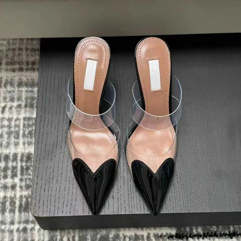 Colorful Heart-Shaped Transparent Sexy Patchwork Color Sandals Women Half-Toe Pointed