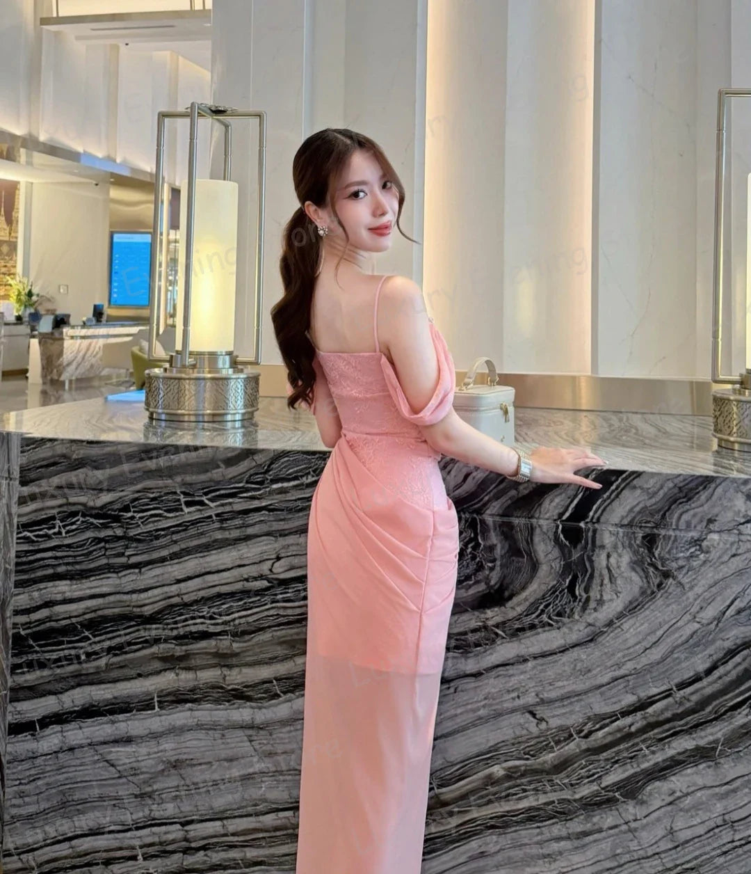 Simple Pink Evening Dresses Woman's Strapless Mermaid Sleeveless Prom Gowns Ruffles Backless Vestidos De Novia Party Customized