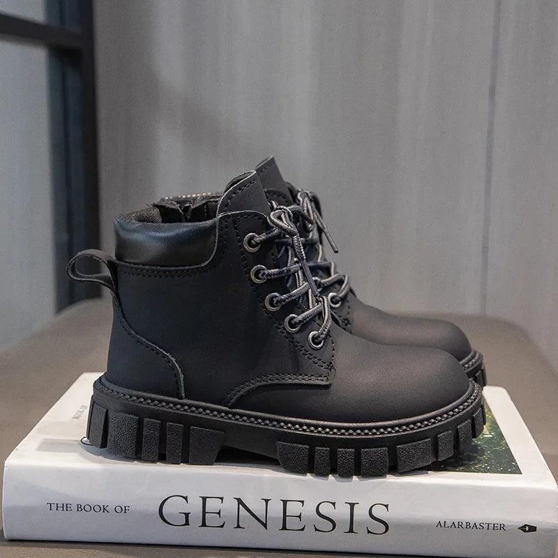 Fashion Boy Girl Short Boots Non-Slip British Style Boots Children's Side Zipper Design Single Boots Leather Boots Anti-skid